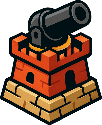 izometric cannon tower.
In-Game asset.  2d.  High contrast.  No shadows. izometric