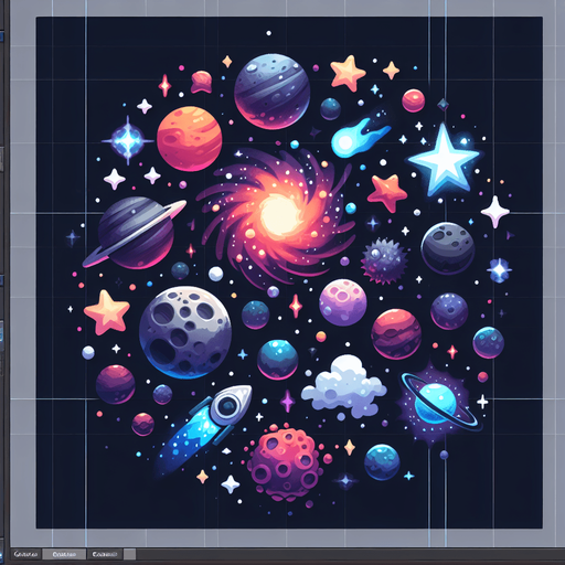 Space, highly detailed Single Game Texture. In-Game asset. 2d. Blank background. High contrast. No shadows.