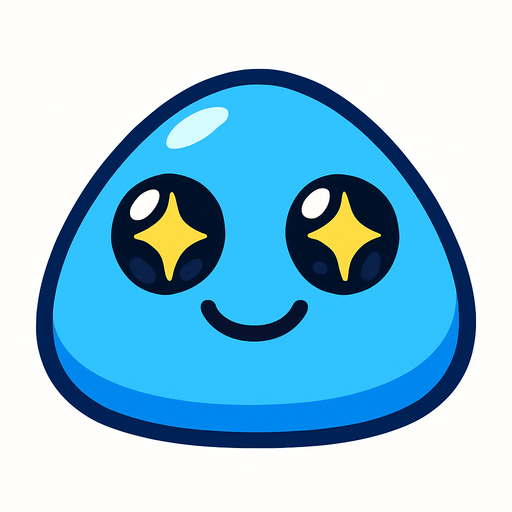 Mavi tatli kucuk slime gozleri parildasin.
In-Game asset.  2d.  High contrast.  No shadows