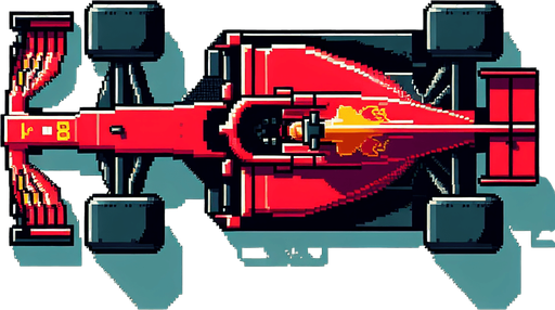 Piksel sanatı formula arabası kırmızı kuş bakışı.
Single Game Texture.  In-Game asset.  2d.  Blank background.  High contrast.  No shadows