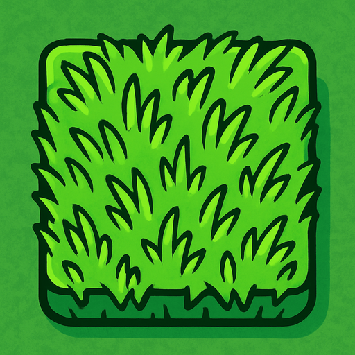 Bloque de pasto verde, visto desde arriba.
In-Game asset.  2d.  High contrast.  No shadows