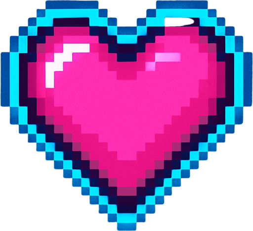 Neon pink heart. Pixel art style. Slight neon blue outer glow.
In-Game asset.  2d.  High contrast.  No shadows