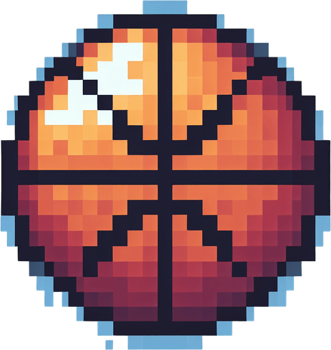 perfectly round basketball ball. pixelated. 8 bit..
Single Game Texture. In-Game asset. 2d. Blank background. High contrast. No shadows.
