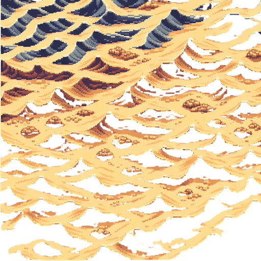 Pixel art top down aerial view barren desert, sand dunes, retro shooter
Single Game Texture. In-Game asset. 2d. Blank background. Low contrast. No shadows.