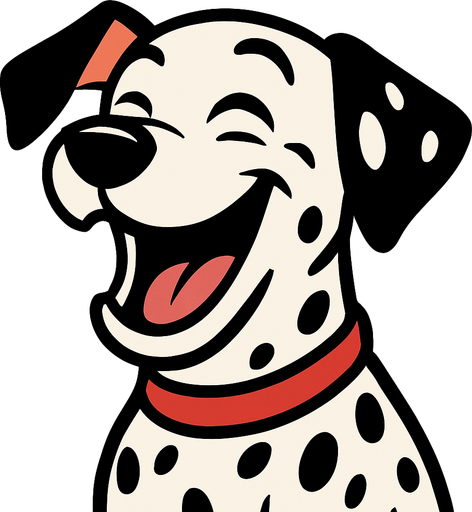 dalmatian dog laugh.
In-Game asset.  2d.  High contrast.  No shadows