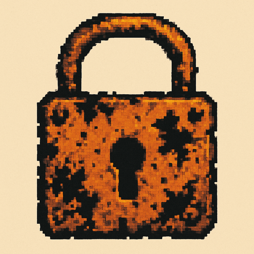 Pon un candado apocalitico pixelar, con bordes reodndo y cuadrado,.
In-Game asset.  2d.  High contrast.  No shadows