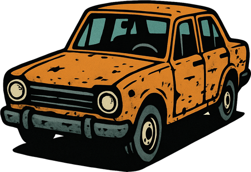 An old car.
In-Game asset.  2d.  High contrast.  No shadows
