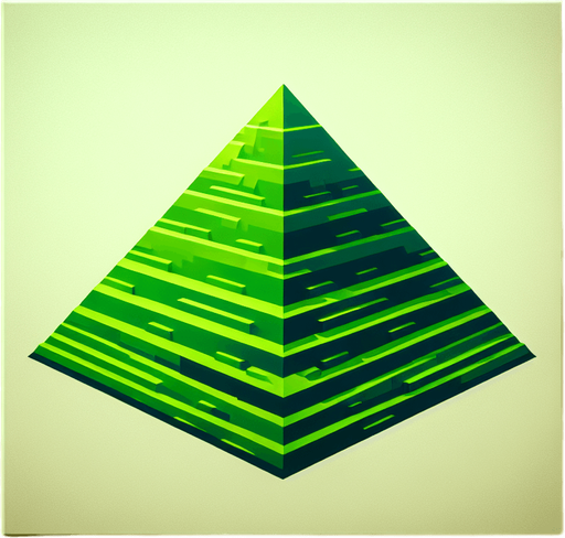 A pyramid of vibrant green colour dazzling.
Single Game Texture. In-Game asset. 2d. Blank background. High contrast. No shadows.