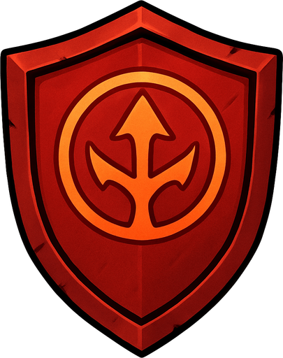 A red magic shield with a orange symbol on it.
In-Game asset.  2d.  High contrast.  No shadows