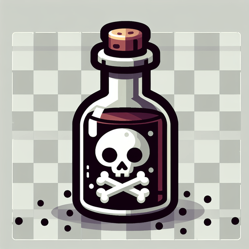 A bottle of poison.
Single Game Texture. In-Game asset. 2d. Blank background. High contrast. No shadows.