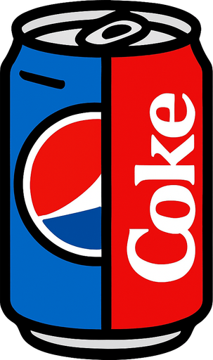 Half blue Pepsi half red coke.
In-Game asset.  2d.  High contrast.  No shadows