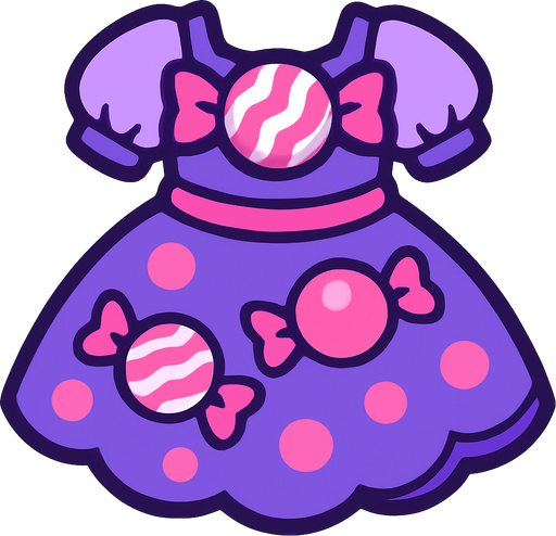 cute purple candy design dress top view..
In-Game asset.  2d.  High contrast.  No shadows
