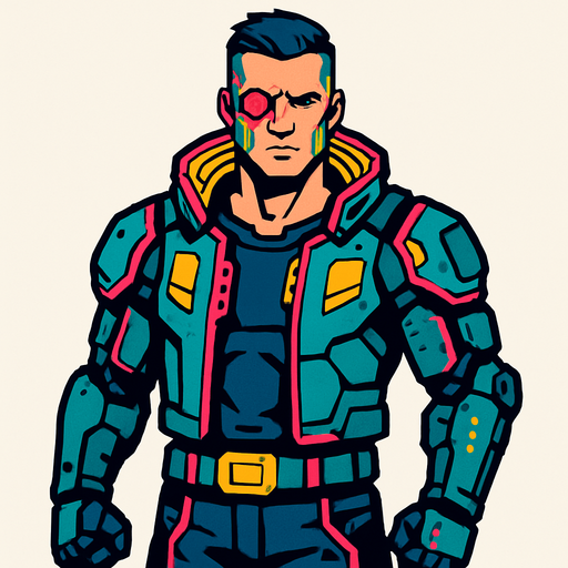 Male Cyber Character.
In-Game asset.  2d.  High contrast.  No shadows