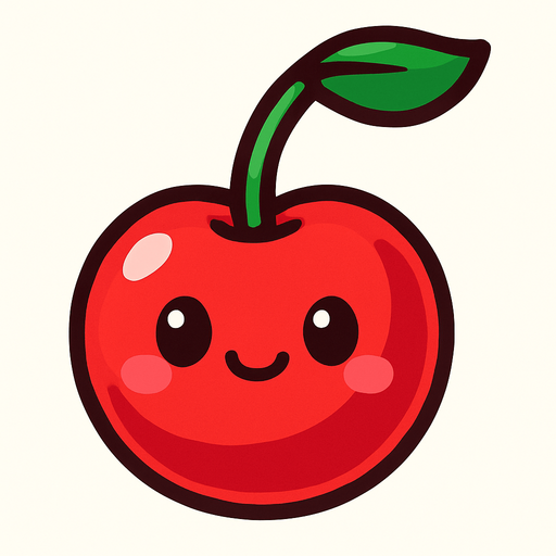 Cherry with cute face.
In-Game asset.  2d.  High contrast.  No shadows