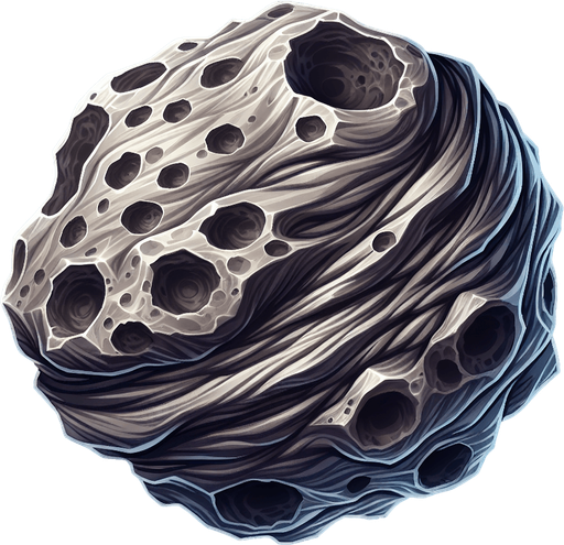 Um asteroide torto com crateras, 2d jogo, fundo png.
Asteroide torto