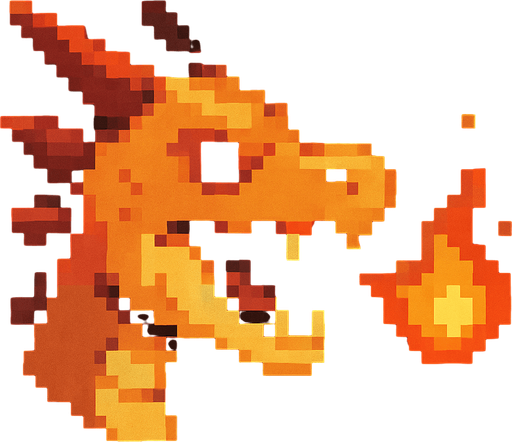 A small pixel art dragon head viewed from the side, mouth slightly open as if letting out a small roar. Glowing embers or a little flame is coming out of its mouth to symbolize that sound is on. The style is cute and retro, matching a fantasy-themed 2D game UI icon..
In-Game asset.  2d.  High contrast.  No shadows. pixel art. side view. cute. fantasy. retro. flame. icon. dragon