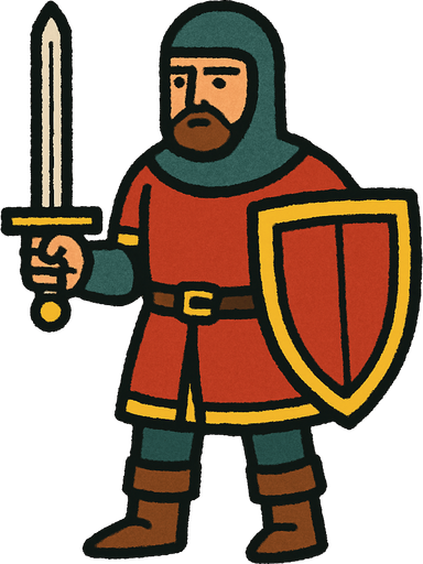 dame un personaje inspirado en la era medieval.
In-Game asset.  2d.  High contrast.  No shadows