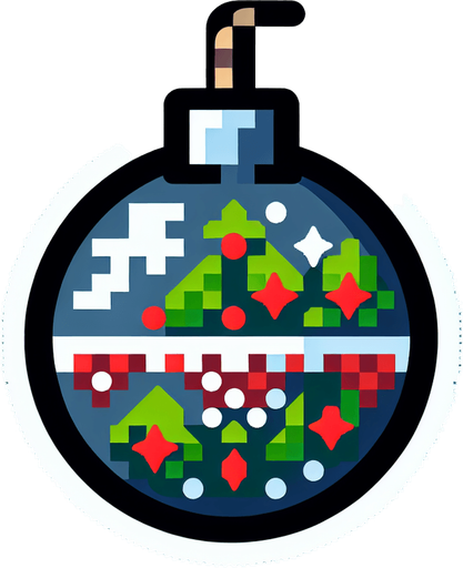 16 bit CHRISTMAS bomb power up icon.
Single Game Texture. In-Game asset. 2d. Blank background. High contrast. No shadows.