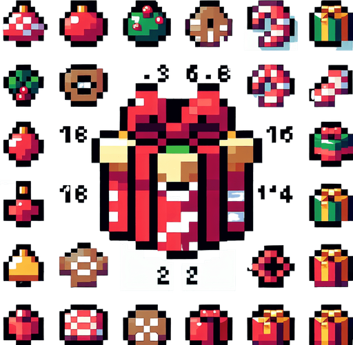 pixel art of a christmas present counter. Single Game Texture. In-Game asset. 2d. Blank background. High contrast. No shadows.