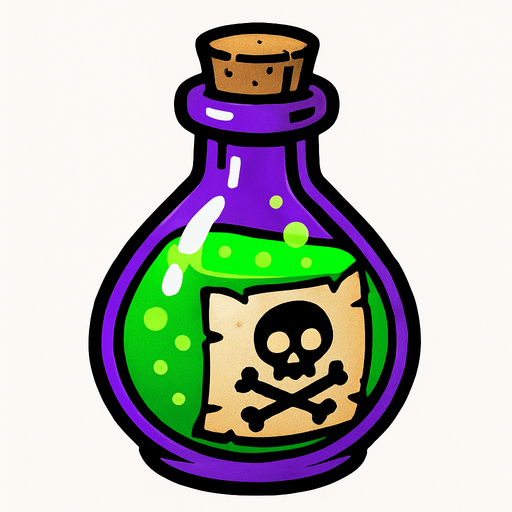 zehirli iksir şişesi.
In-Game asset.  2d.  High contrast.  No shadows