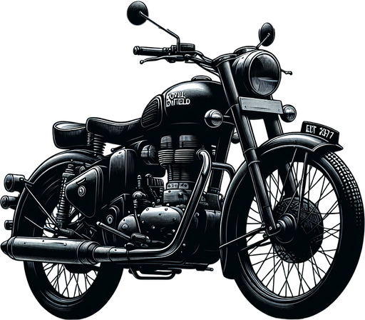 Royal Enfield bullet in black colour and full realistic.
Single Game Texture. In-Game asset. 2d. Blank background. High contrast. No shadows.