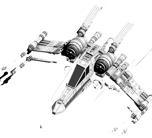 Single Game Texture. In-Game asset. 2d. An X-Wing-like spaceship moving up and down from above.
Single Game Texture. In-Game asset. 2d. Blank background. High contrast. No shadows.
