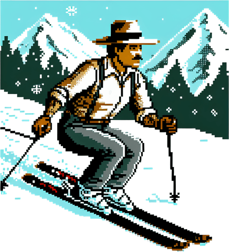 Man on skis.
Retro gaming style