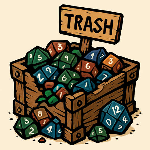 Trash area for dice from fantasy.
In-Game asset.  2d.  High contrast.  No shadows