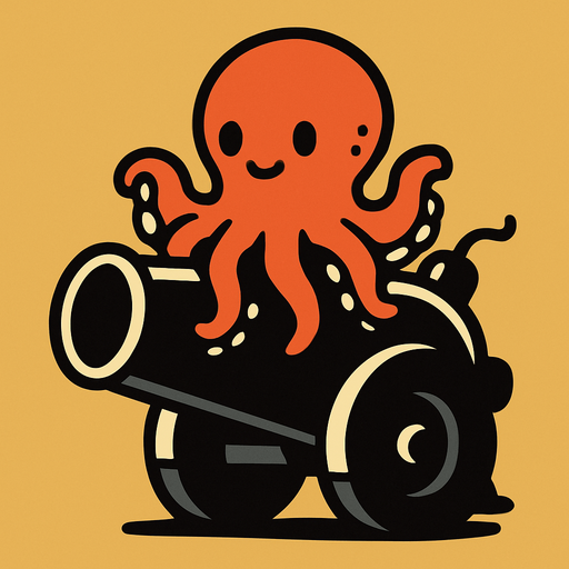 que un pulpo este sentado en un cañon.
In-Game asset.  2d.  High contrast.  No shadows