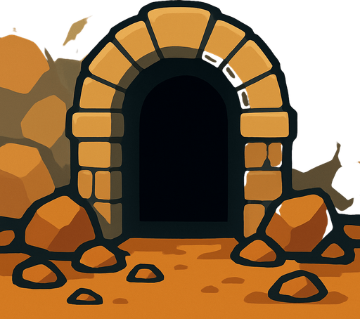 Una mazmorra rocosa, sin contorno y de fondo se vean piedras algo difuminadas y una entrada a una mazmorra.
In-Game asset.  2d.  High contrast.  No shadows.
In-Game asset.  2d.  High contrast.  No shadows
