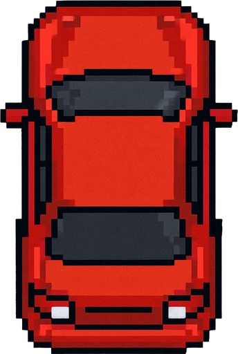 Create a top-down 2D car sprite facing downward..
In-Game asset.  2d.  High contrast.  No shadows