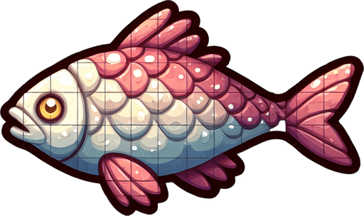 Fish.
Single Game Texture.  In-Game asset.  2d.  Blank background.  No shadows