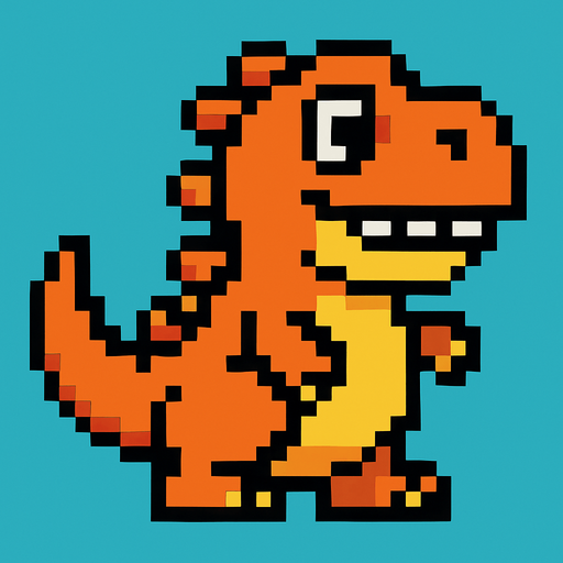 Make it 8 bit style dinosaur cartoon character.
In-Game asset.  High contrast.  No shadows
