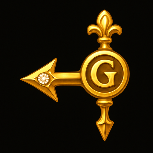 Crea un asset visual para un lujoso marcador o indicador de premio para la rueda de recompensas de 'La Tentación Dorada'.

Objetivo: Un elemento claro y elegante que indique visualmente el premio ganador en la rueda.

Diseño:

Forma: Puede ser una flecha estilizada, un pequeño colgante o un puntero refinado con un elemento decorativo.

Material/Color: Debe tener un aspecto premium, utilizando oro pulido o plata como color principal.

Detalles:

Si es una flecha, debe ser elegante y bien definida, quizás con una pequeña joya o un detalle grabado cerca de la punta.

Si es un colgante, podría ser una versión estilizada del logo del casino o una forma geométrica con un acabado lujoso.

Asegúrate de que tenga una dirección clara de 'apuntado'.

Elemento de Posicionamiento: Debe tener un punto o borde claro que se alinee con precisión con las divisiones entre las secciones de premios en la rueda.

Iluminación/Efectos (si Upit lo permite): Un brillo sutil o destellos para llamar la atención s.
In-Game asset.  2d.  High contrast.  No shadows