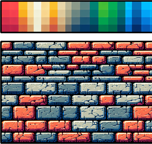 bricks should be like rgb color and without background.
Single Game Texture. In-Game asset. 2d. Blank background. High contrast. No shadows.
