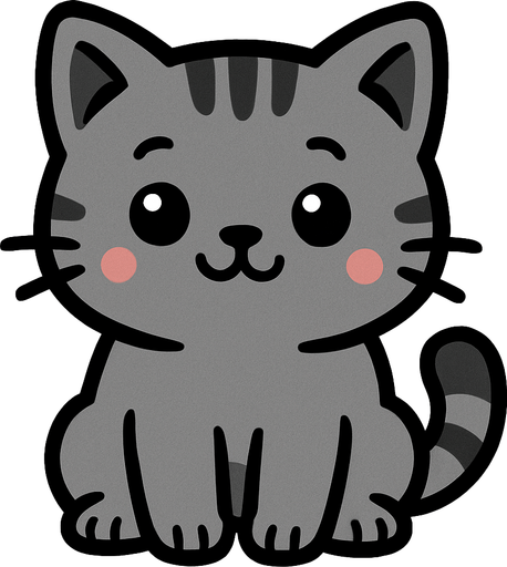 gri tatlı bir kedi.
In-Game asset.  2d.  High contrast.  No shadows