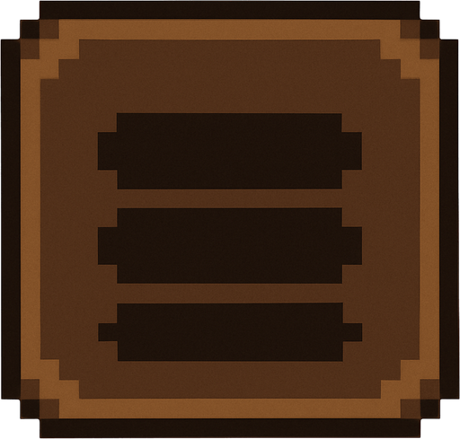 Menu button. Pixel art dark brown..
In-Game asset.  2d.  High contrast.  No shadows No writing inside