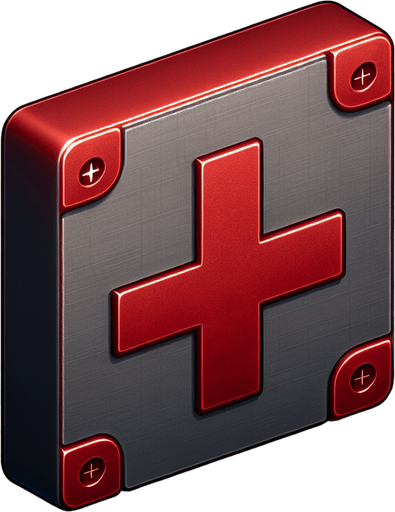 Steel matte finish red plus sign and a cute red character steel.
Single Game Texture. In-Game asset. 2d. Blank background. High contrast. No shadows.