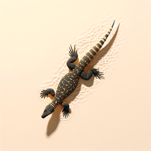 Goanna swimming top down view.
Single Game Texture.  In-Game asset.  2d.  Blank background.  High contrast.  No shadows