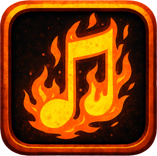 Generame una boton con dentro de forma de una nota musical con efectos de fuego
..
In-Game asset.  2d.  High contrast.  No shadows
