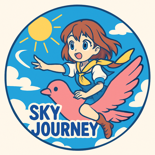 Round shape of song cover of anime style with Sky Journey theme.
In-Game asset.  2d.  High contrast.  No shadows