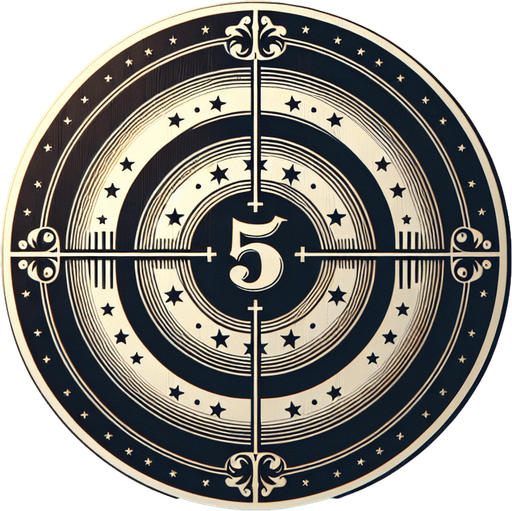 western shooting target with 5 written on it..
Single Game Texture. In-Game asset. 2d. Blank background. High contrast. No shadows.