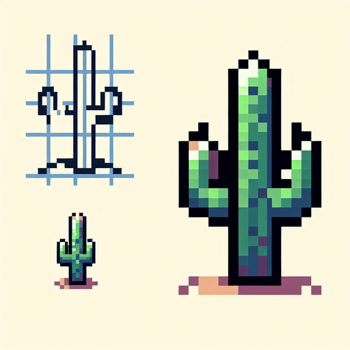 pixel art cactus.
Single Game Texture. In-Game asset. 2d. Blank background. High contrast. No shadows.