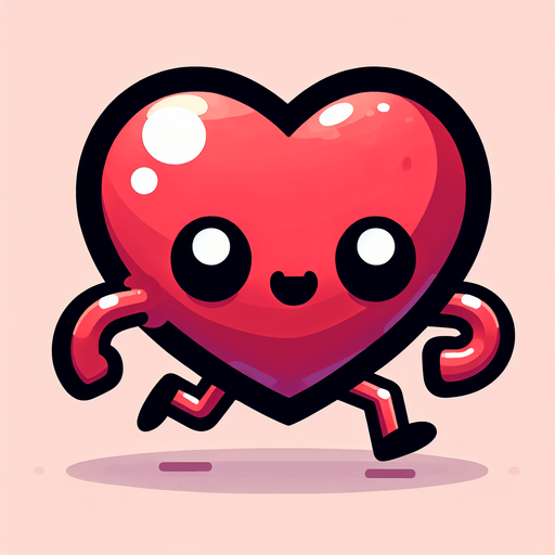 ayakları olan animasyon bir kalp.
Single Game Texture. In-Game asset. 2d. Blank background. High contrast. No shadows.