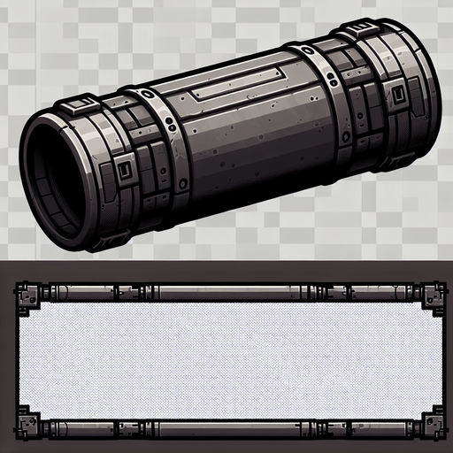 drop bom tube.
Single Game Texture.  In-Game asset.  2d.  Blank background.  High contrast.  No shadows