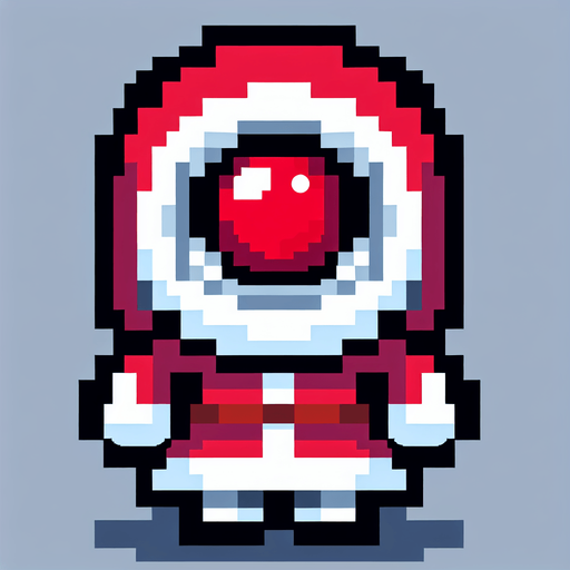 16 bit sprite of a red eye mother christmas Single Game Texture. In-Game asset. 2d. Blank background. High contrast. No shadows.