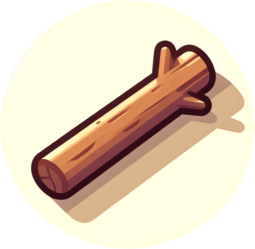 one wooden sticks.
Single Game Texture. In-Game asset. 2d. Blank background. High contrast. No shadows.