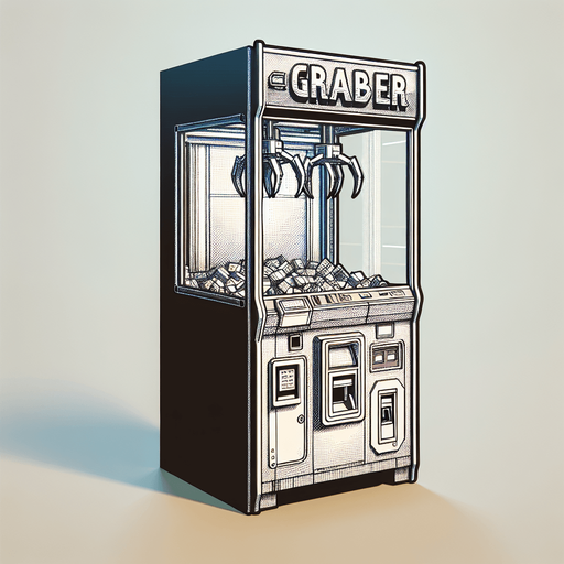 A claw grabber arcade machine with transparent screen.
Single Game Texture. In-Game asset. 2d. Blank background. High contrast. No shadows.