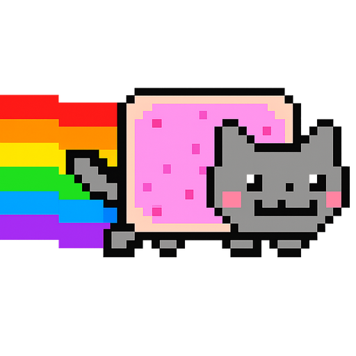 make very well known rainbow cat memes. single character. no writing..
In-Game asset.  2d.  High contrast.  No shadows