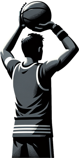 一个穿运动服正在准备投篮的青年，正背对.
Single Game Texture. In-Game asset. 2d. Blank background. High contrast. No shadows.